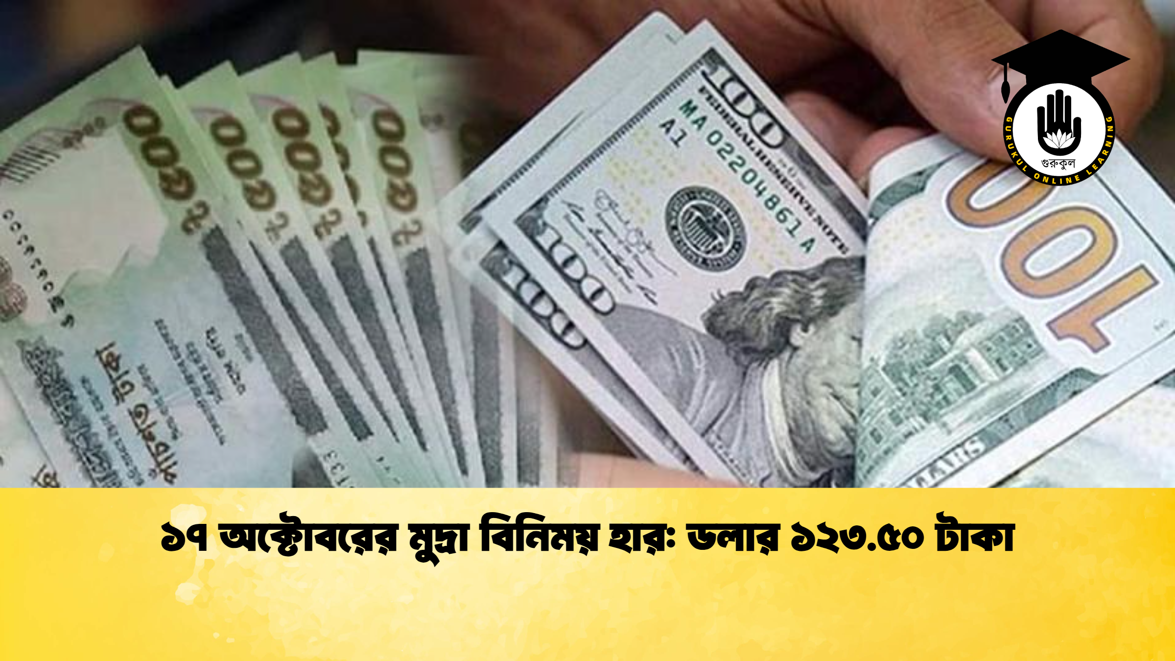 ১৭ অক্টোবরের মুদ্রা বিনিময় হার ডলার ১২৩.৫০ টাকা