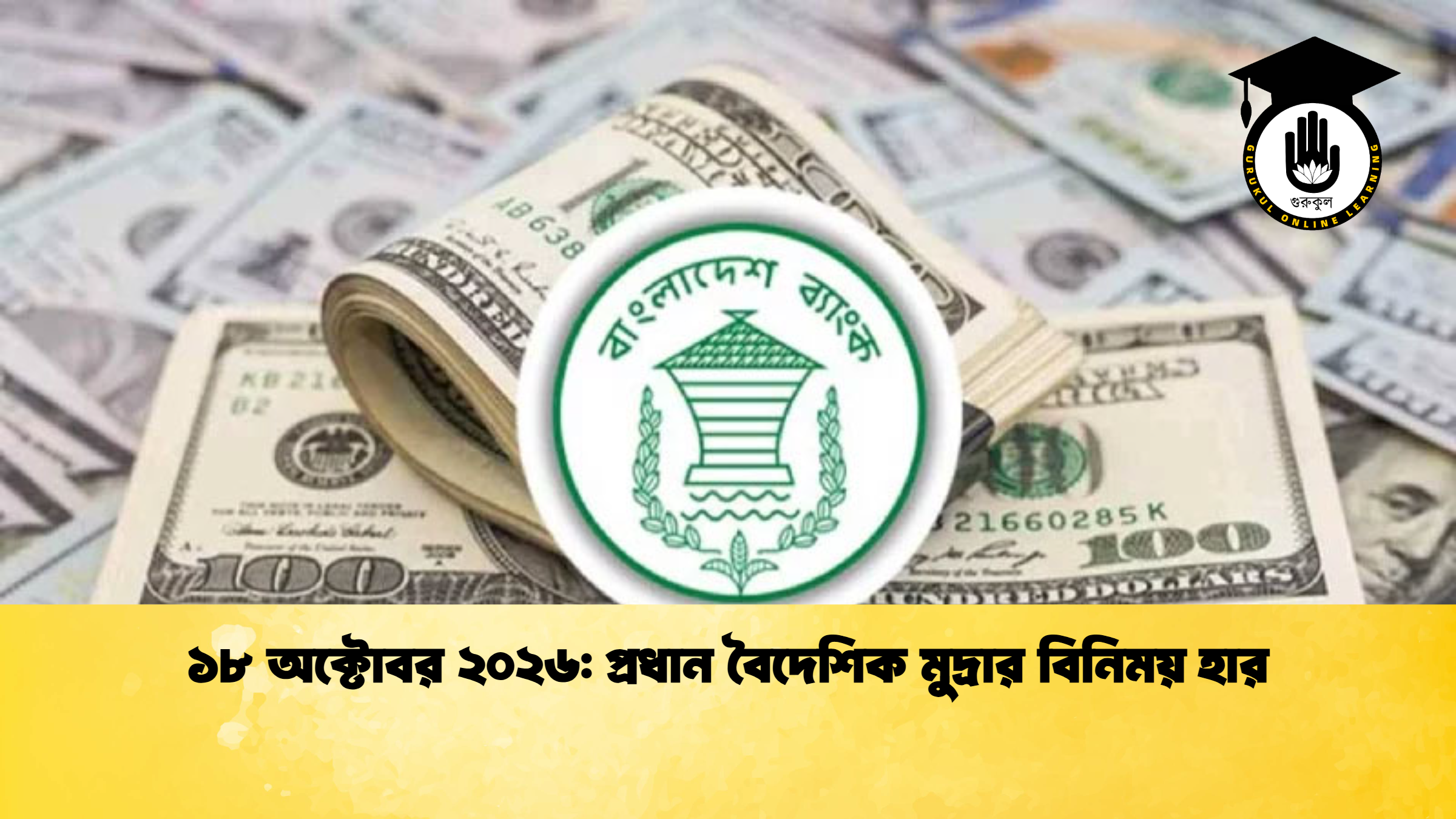 ১৮ অক্টোবর ২০২৬ প্রধান বৈদেশিক মুদ্রার বিনিময় হার